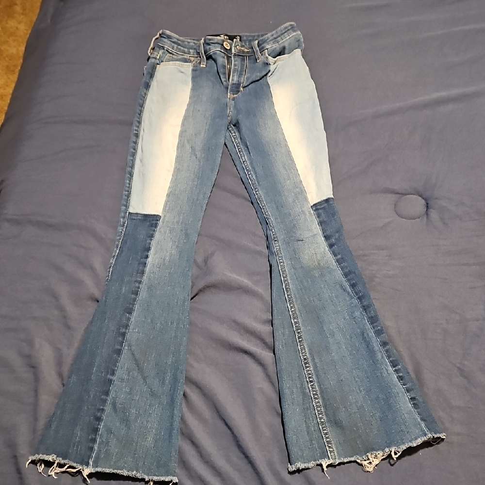 Hollister Blue Flare Jeans with Patchwork Design